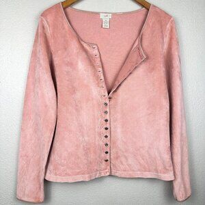J.Jill Light Pink Stretch Velour Button Cardigan Y2K Balletcore